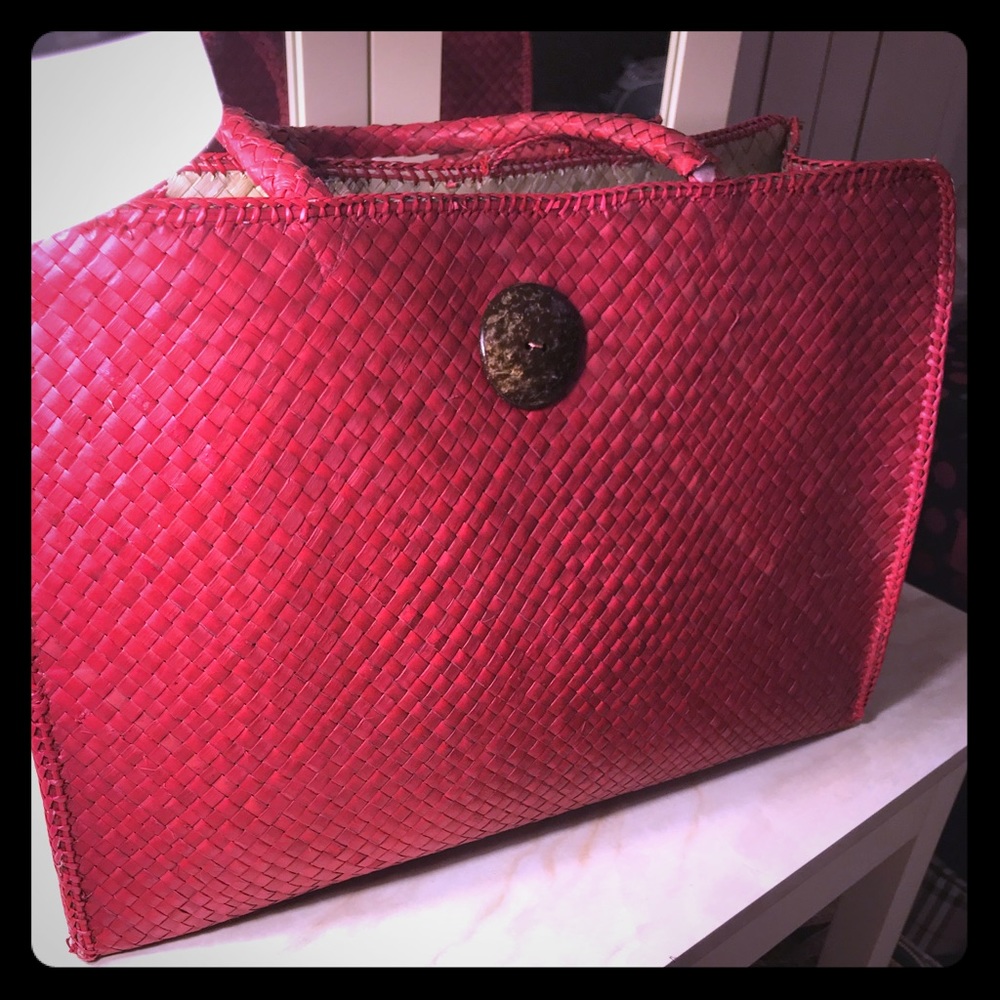 Red woven bag